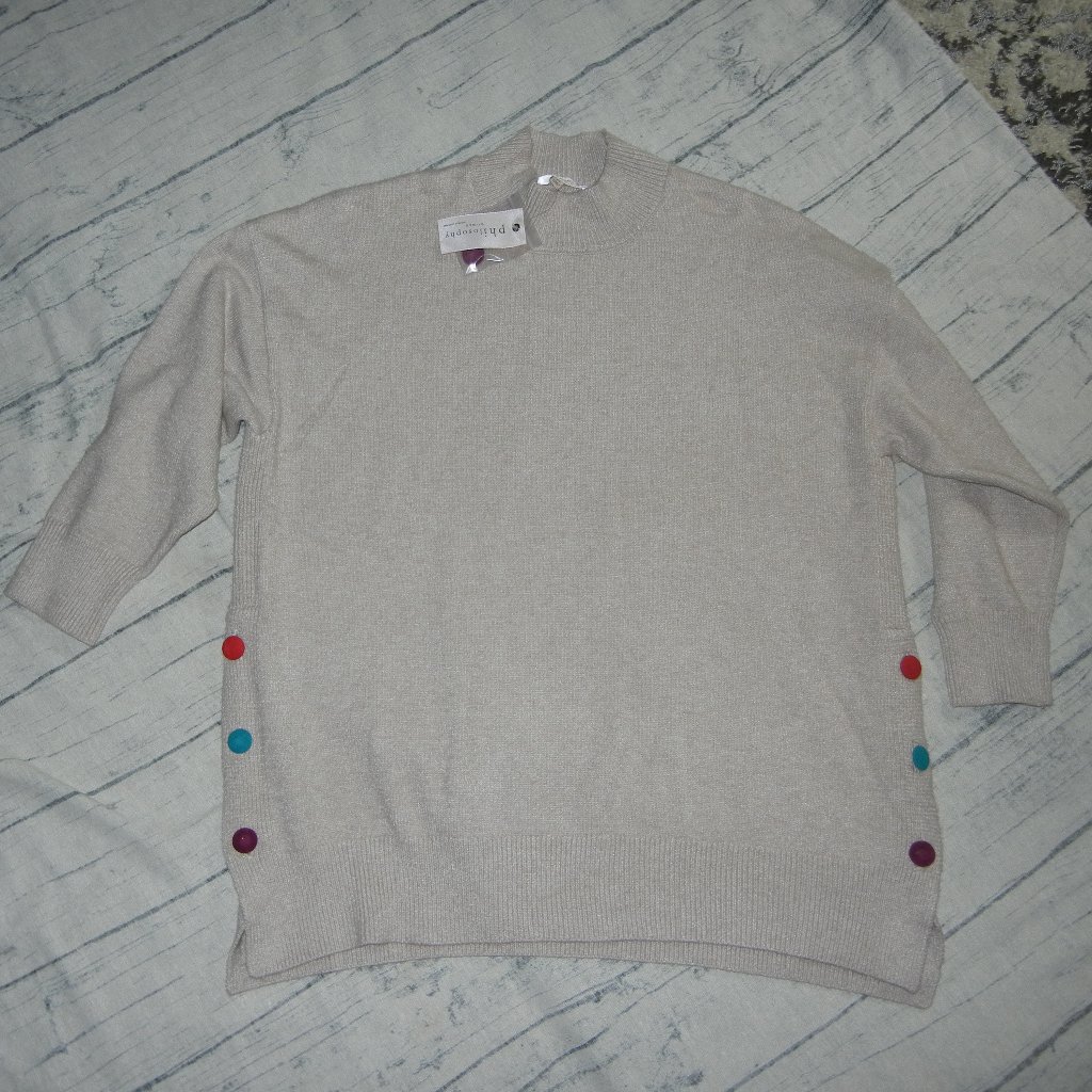 Nwt Philosophy Tan Multi-Color Side Button Sweater Size 1x